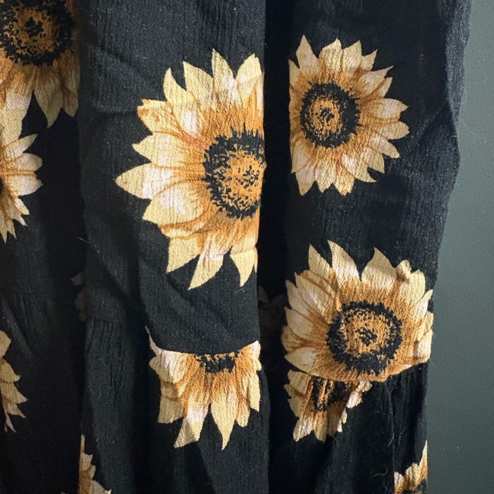 Sunflower Print Black Dress - Picture 3 of 5